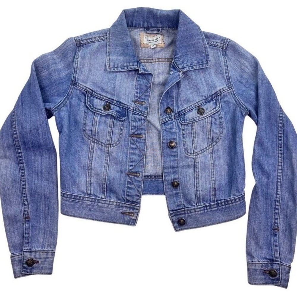 I Love H81 Cropped Denim Jacket Light Wash Button Front S/P Excellent